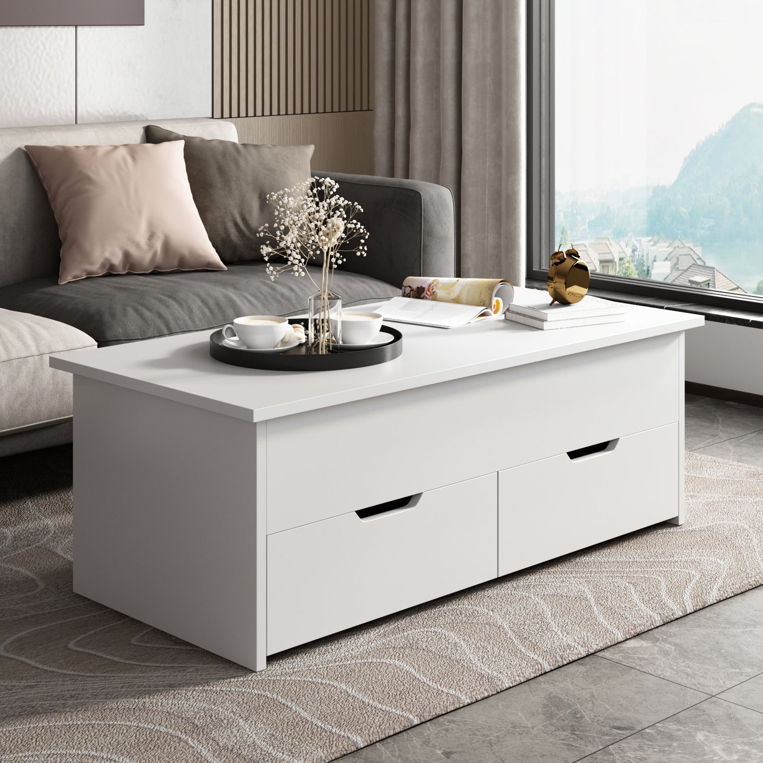 Adjustable Desk for Home Office with Drawers Stand Up Table with Lift Top Storage Shelf