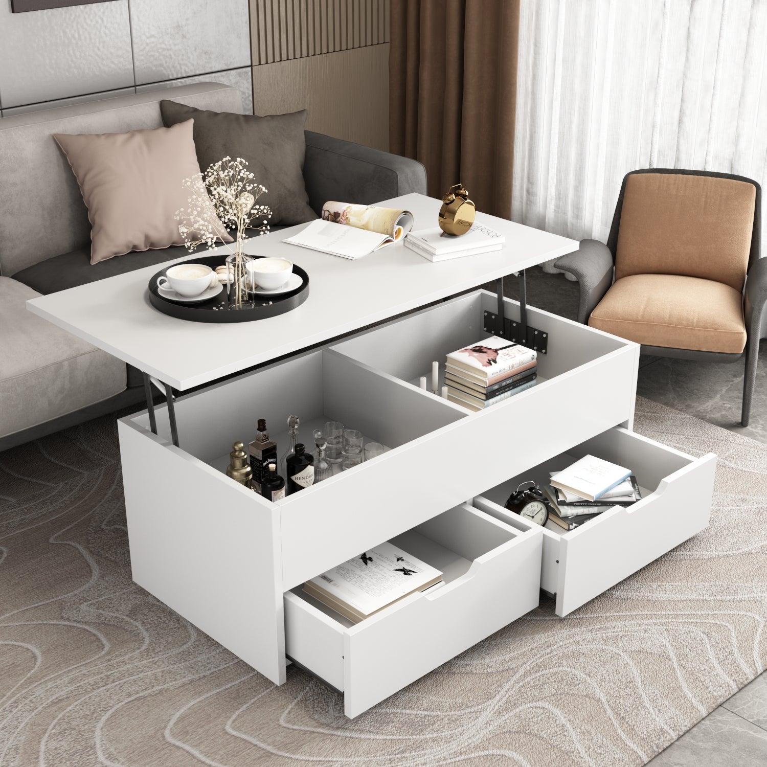 Adjustable Desk for Home Office with Drawers Stand Up Table with Lift Top Storage Shelf