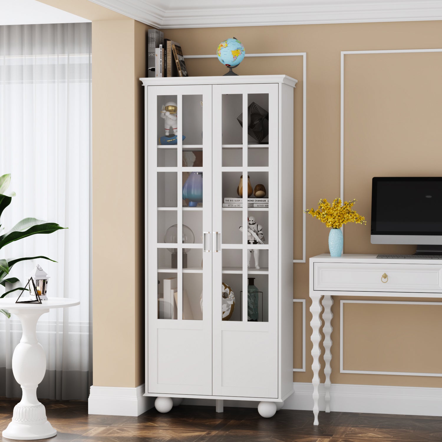Storage Cabinet with Glass Door Display Cabinet Tall Bookshelf with Large Storage for Study Office Dining Room