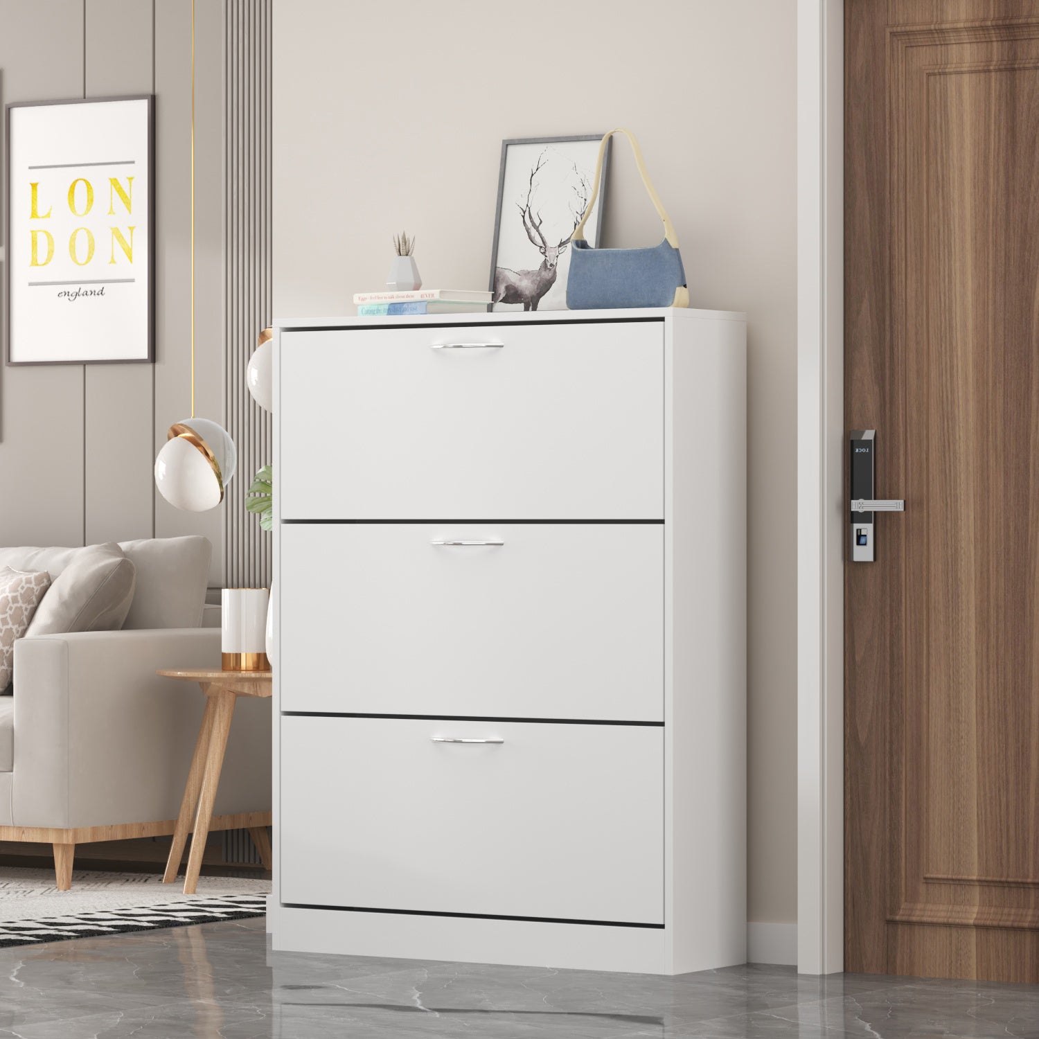 Modern Shoe Storage Cabinet with 3 Flip Drawers Wood Shoe Rack Storage Organizer for Entryway Hallway