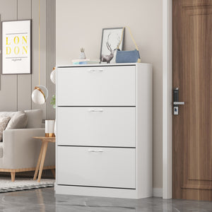 Modern Shoe Storage Cabinet with 3 Flip Drawers Wood Shoe Rack Storage Organizer for Entryway Hallway