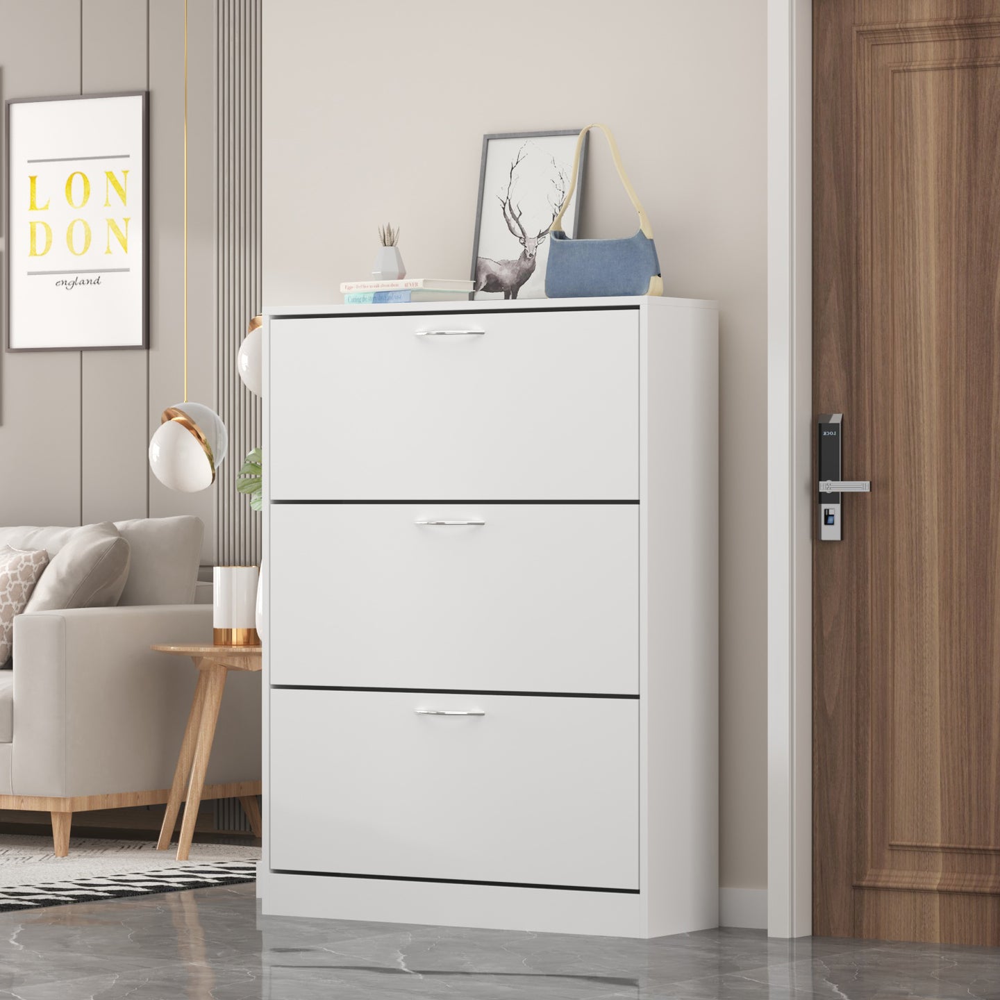 Modern Shoe Storage Cabinet with 3 Flip Drawers Wood Shoe Rack Storage Organizer for Entryway Hallway