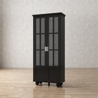 Storage Cabinet with Glass Door Display Cabinet Tall Bookshelf with Large Storage for Study Office Dining Room