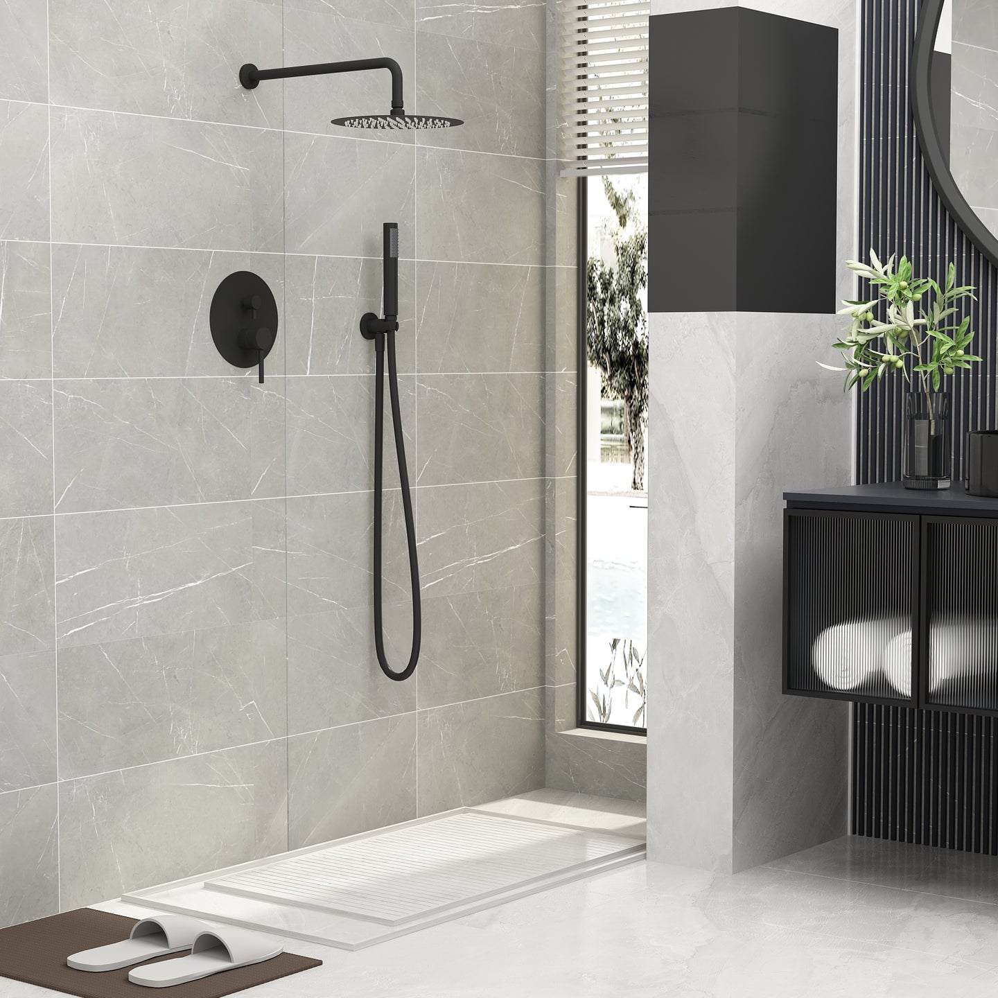 Double-Jet Shower Set Round Handheld Shower and Full Body Spray Jet