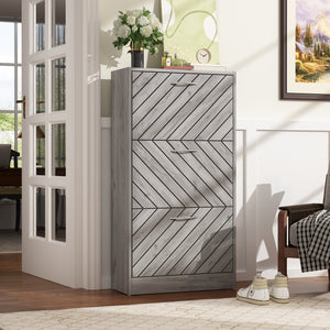 Shoe Cabinet with 3 Flip Drawers Distressed Shoe Organizer for Hallway Entryway