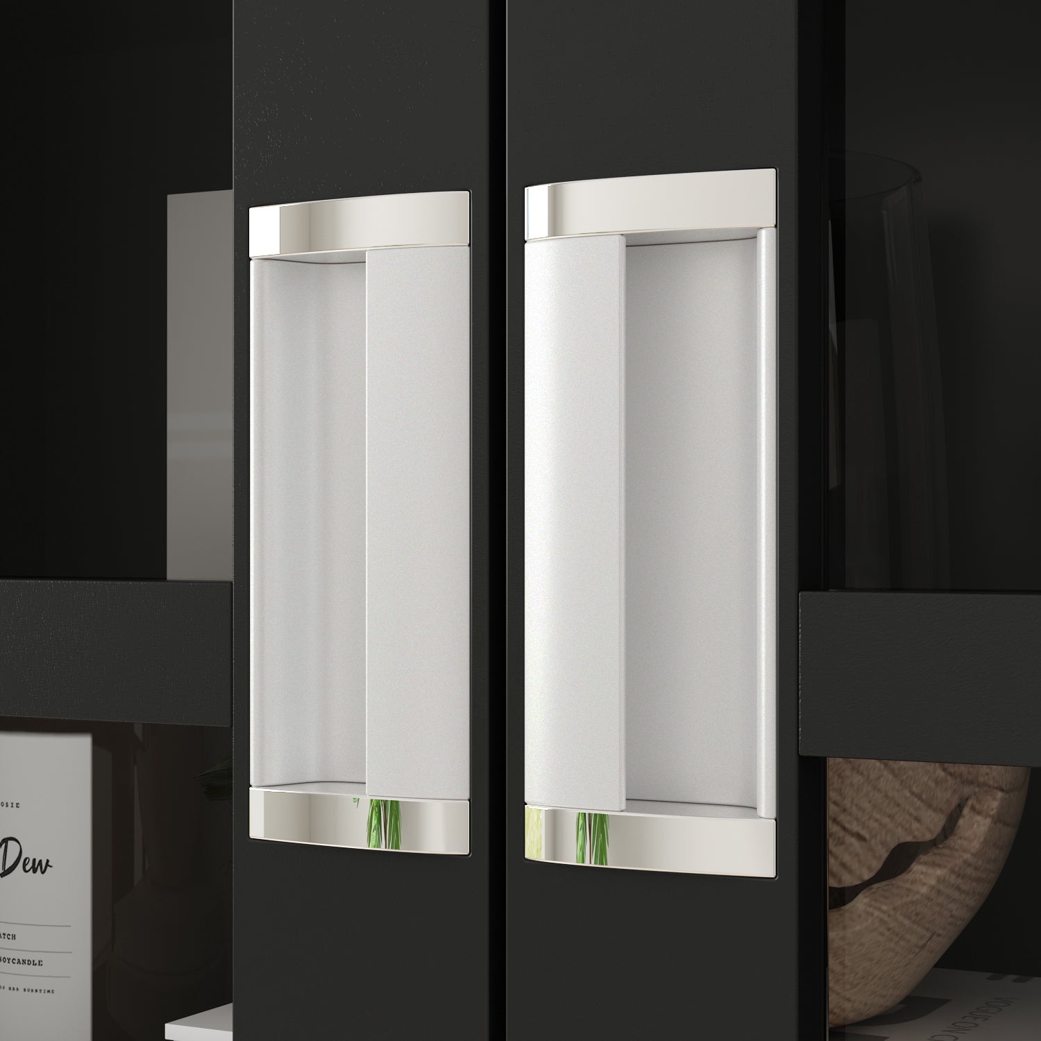 Storage Cabinet with Glass Door Display Cabinet Tall Bookshelf with Large Storage for Study Office Dining Room