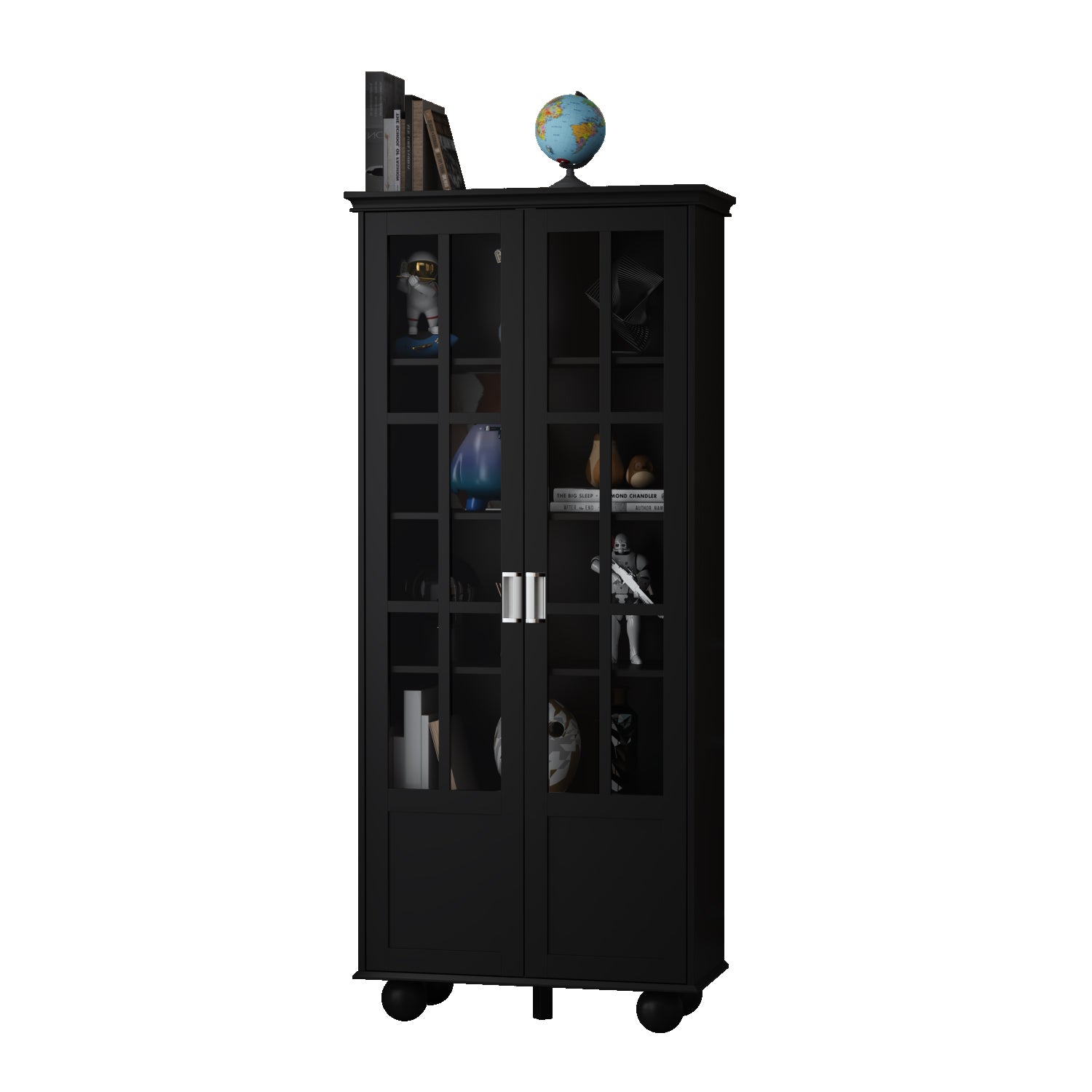 Storage Cabinet with Glass Door Display Cabinet Tall Bookshelf with Large Storage for Study Office Dining Room