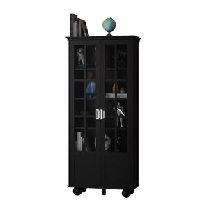 Storage Cabinet with Glass Door Display Cabinet Tall Bookshelf with Large Storage for Study Office Dining Room