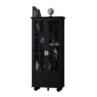 Storage Cabinet with Glass Door Display Cabinet Tall Bookshelf with Large Storage for Study Office Dining Room