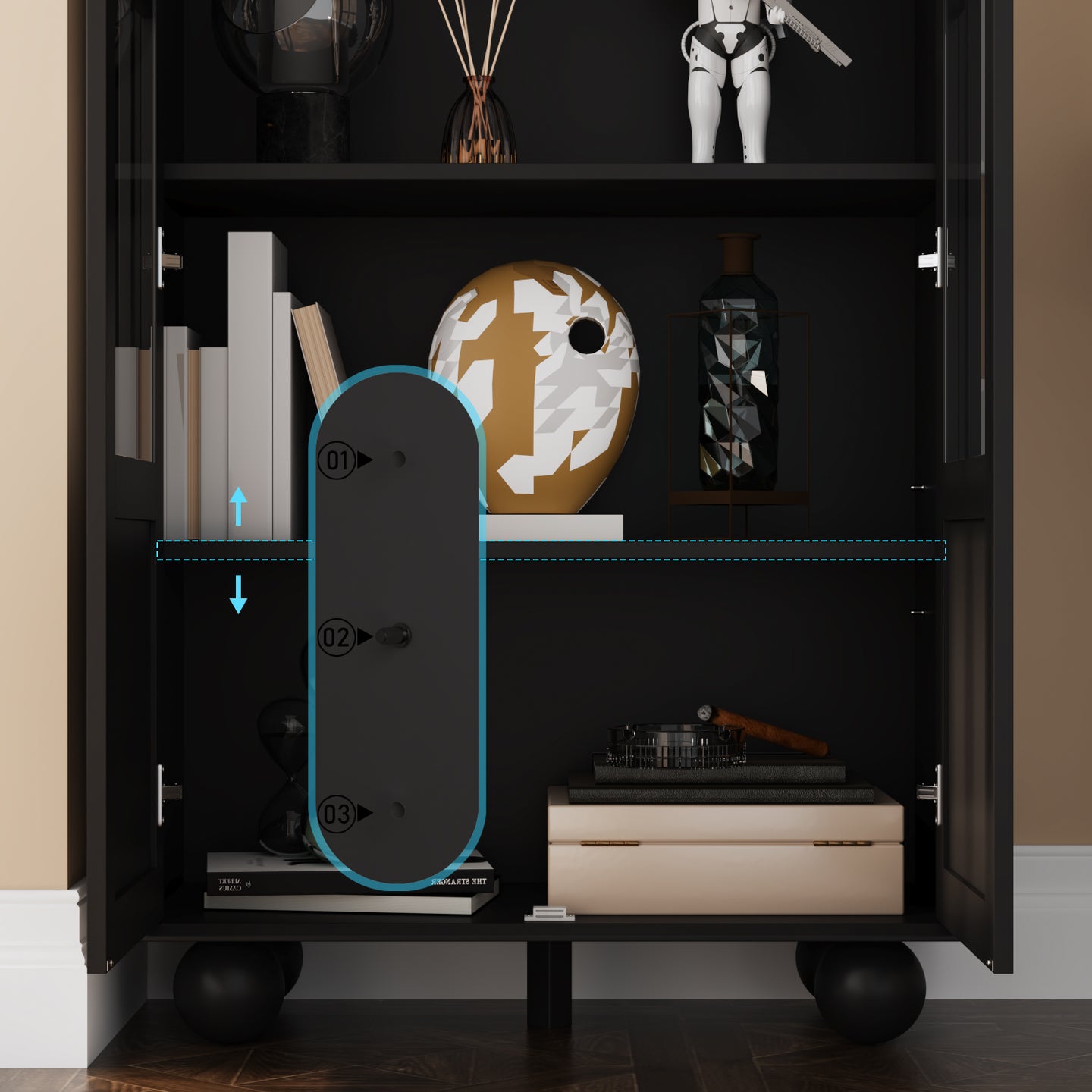 Storage Cabinet with Glass Door Display Cabinet Tall Bookshelf with Large Storage for Study Office Dining Room