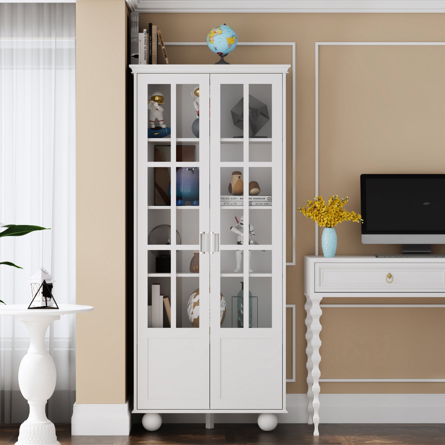 Storage Cabinet with Glass Door Display Cabinet Tall Bookshelf with Large Storage for Study Office Dining Room