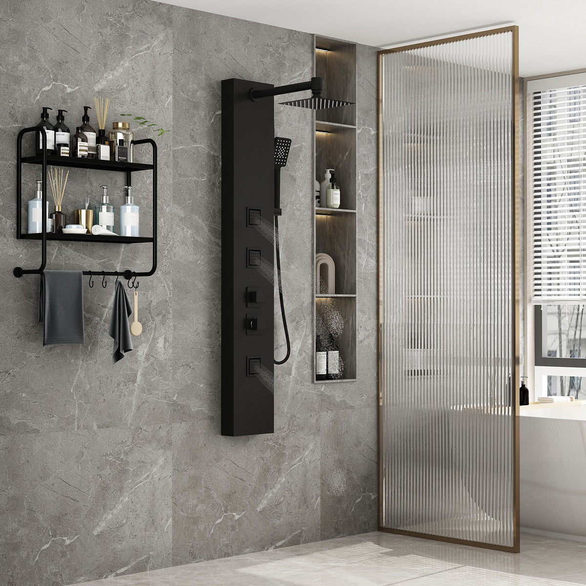 Multi-Function Shower Panel with Spout Rainfall Waterfall for Bathroom
