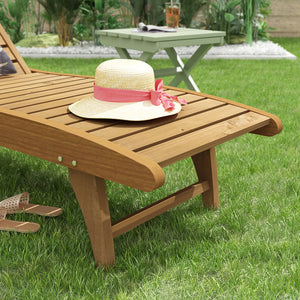 Lounge Chair Wooden Beach Chair with Wheels and Tray Adjustable Chair