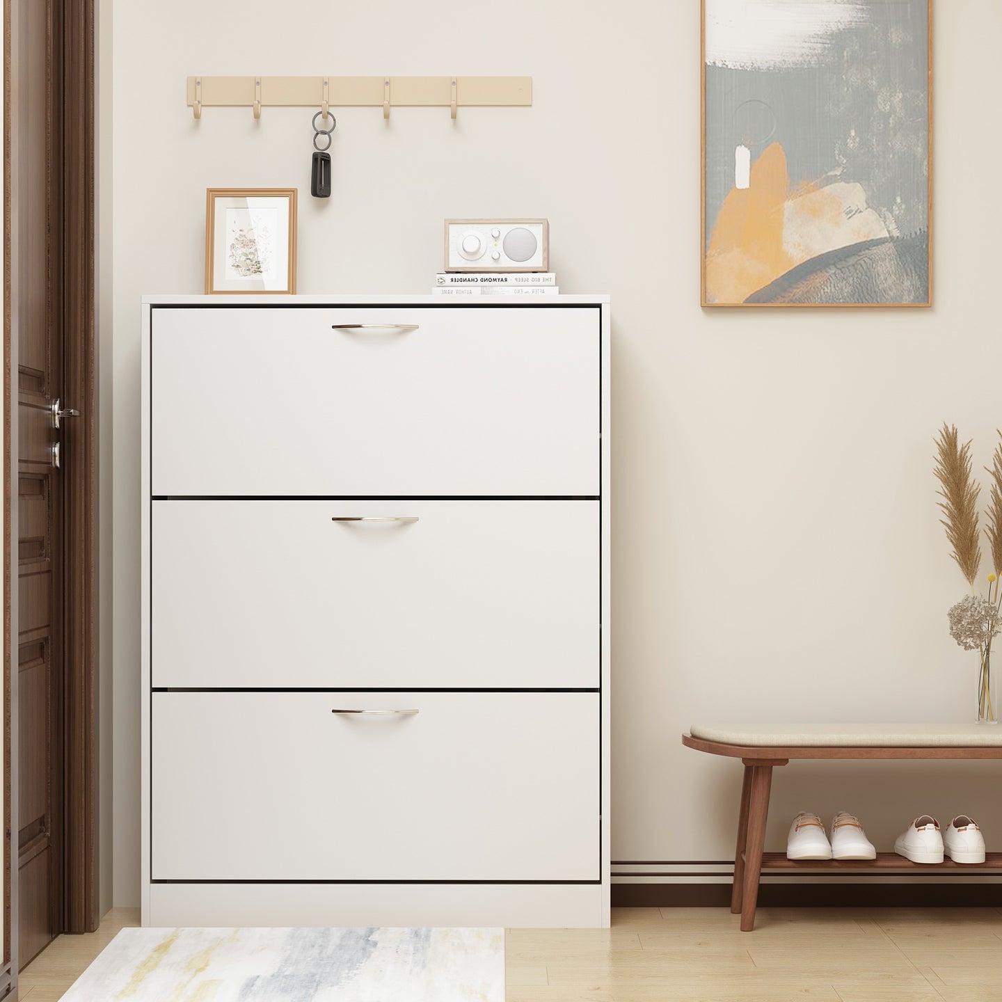 Modern Shoe Storage Cabinet with 3 Flip Drawers Wood Shoe Rack Storage Organizer for Entryway Hallway
