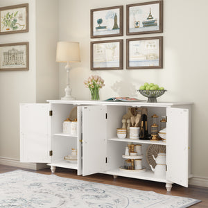 Wood Storage Cabinet Modern Sideboard Stand with 4 Mirrored Glass Doors