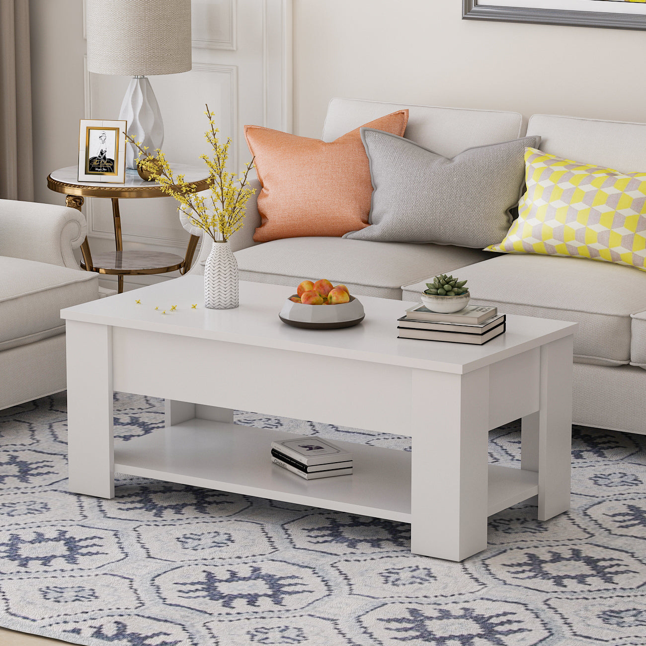 Living Room Desk Lift Top Table Storage Rising Tabletop for Home Office Reception