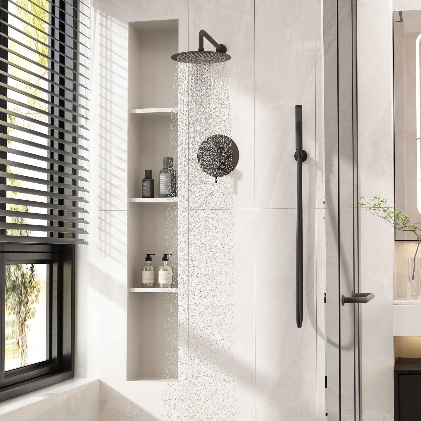 Double-Jet Shower Set Round Handheld Shower and Full Body Spray Jet