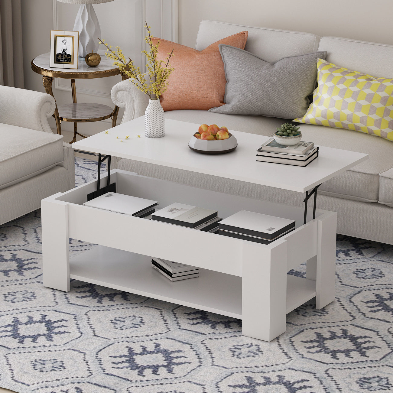 Living Room Desk Lift Top Table Storage Rising Tabletop for Home Office Reception
