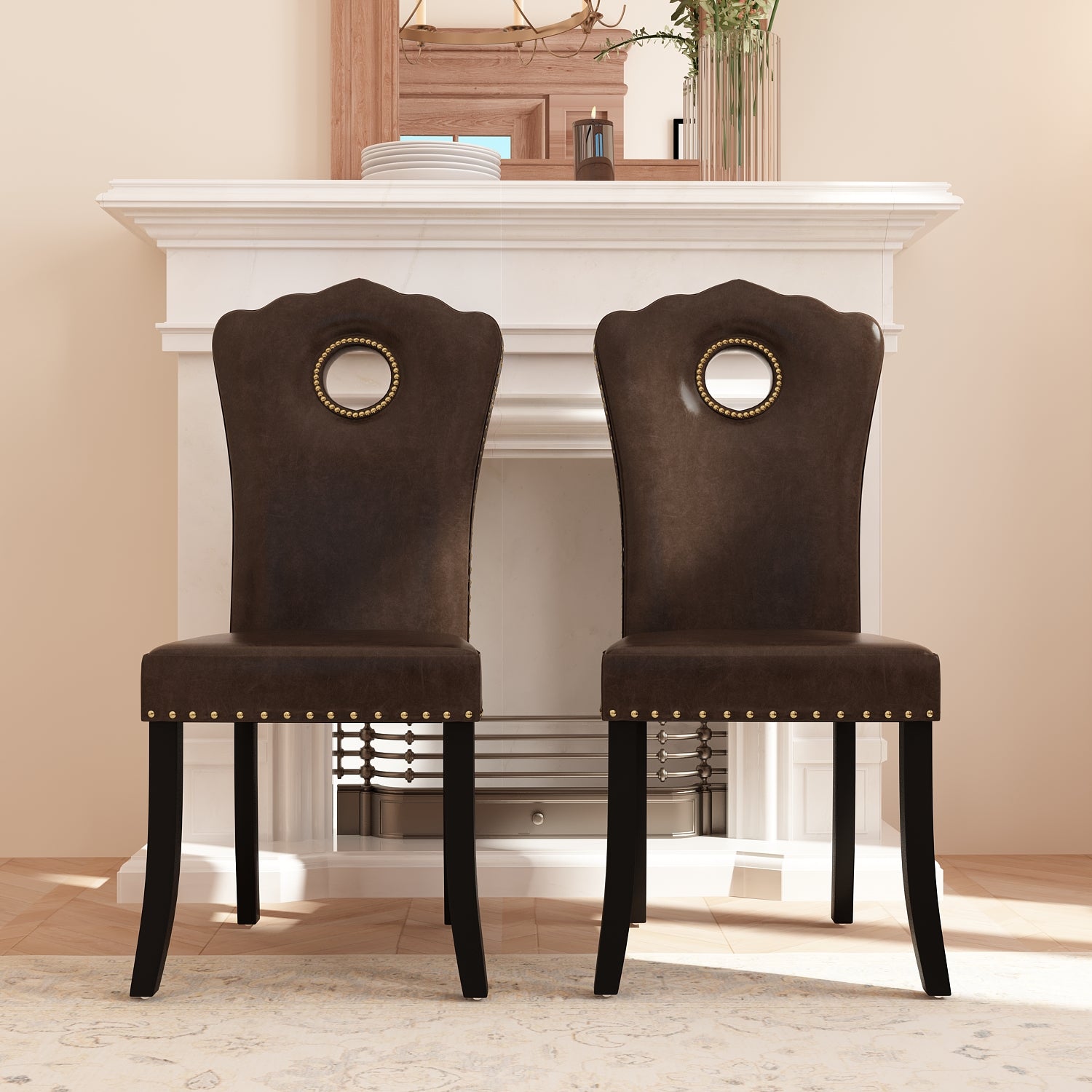 Dining Oak Chair Antique Accent Chairs Upholstered Set of 2 for Kitchen