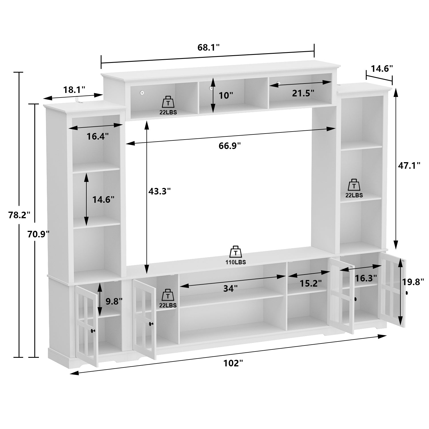 TV Stand Large Entertainment Wall Unit White Entertainment Center for Living Room