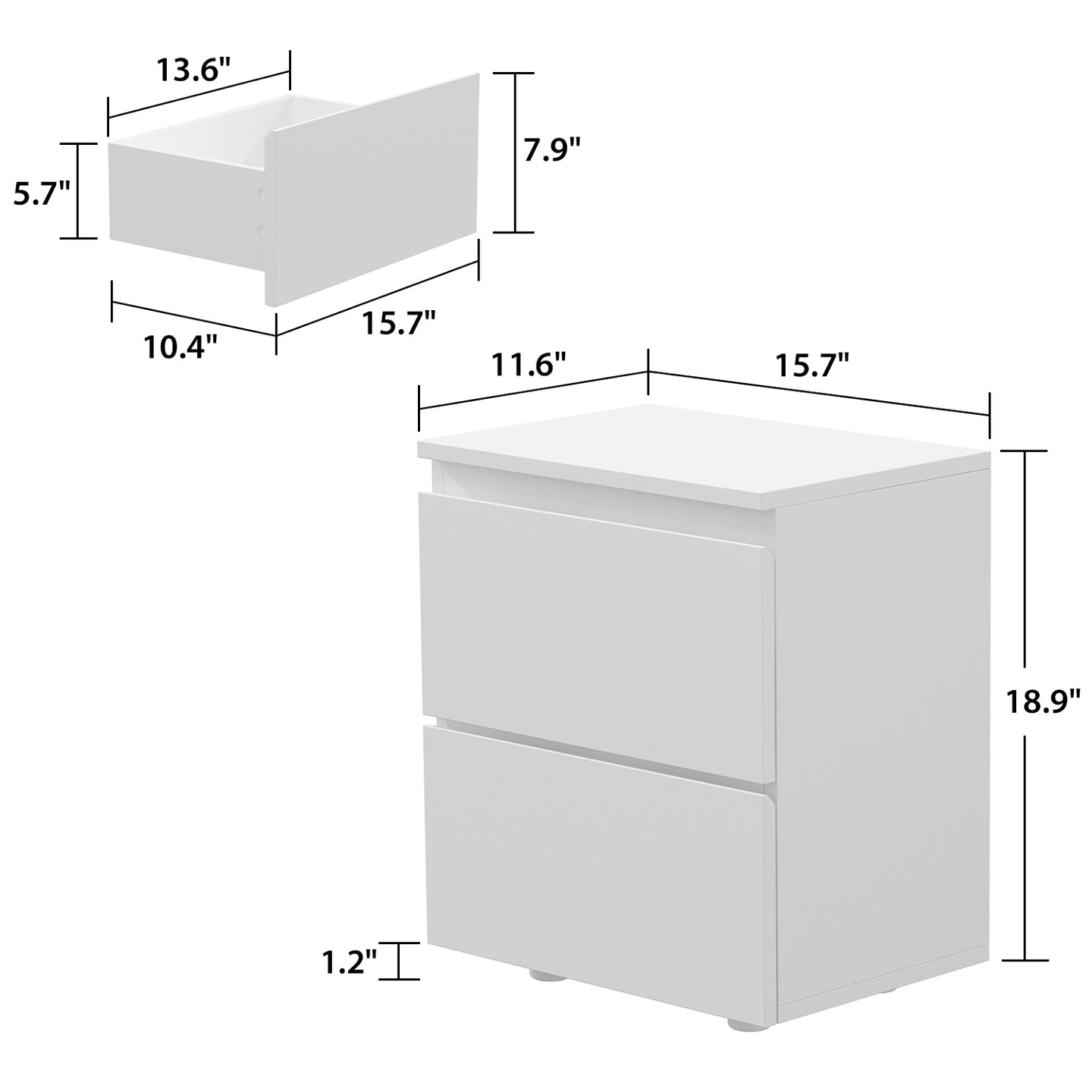 2-Drawer Chest Dresser Sideboard Night Table in Bedroom