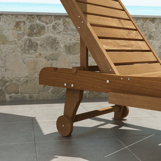 Lounge Chair Wooden Beach Chair with Wheels and Tray Adjustable Chair