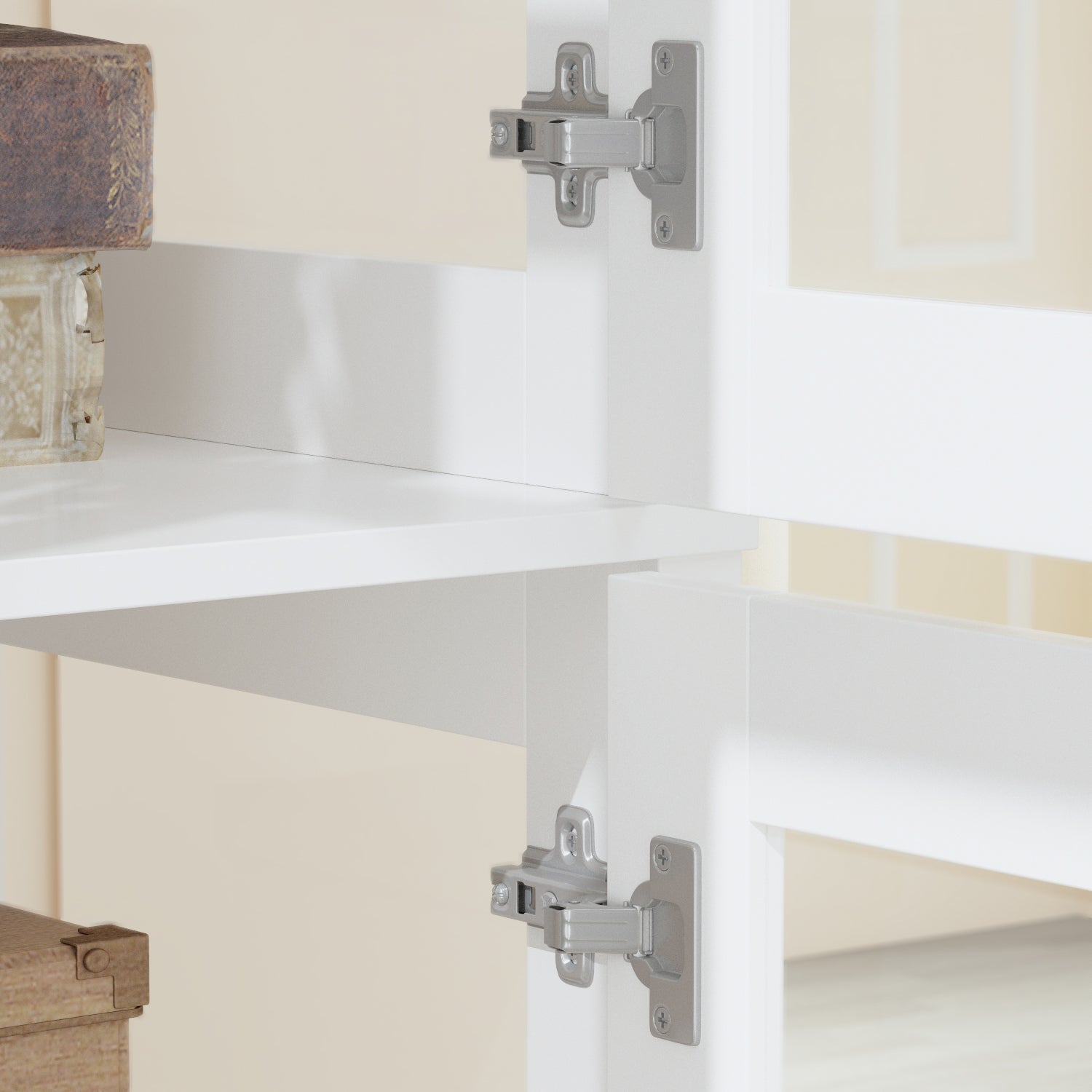 Bookshelf 4-Storey Storage Stand Storage Cabinet Bookcase Display Cabinet with Tempered Glass Doors