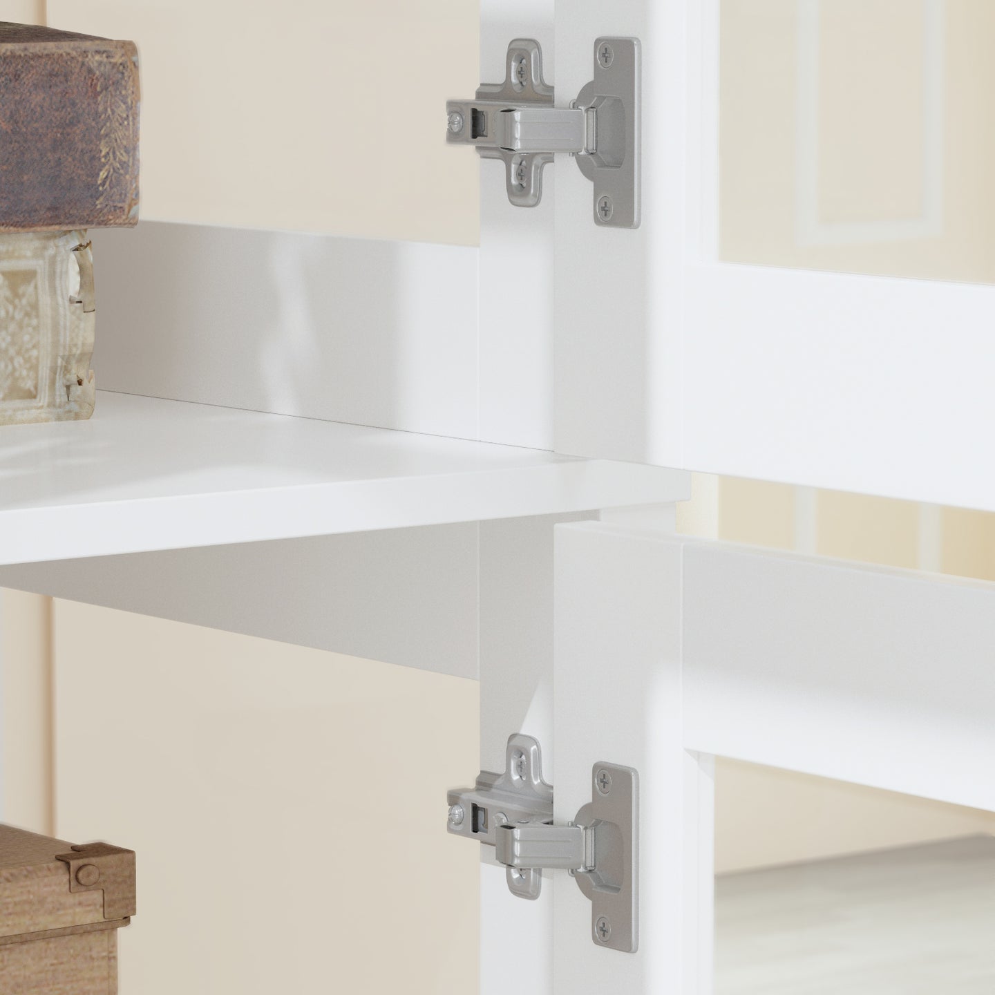 Bookshelf 4-Storey Storage Stand Storage Cabinet Bookcase Display Cabinet with Tempered Glass Doors