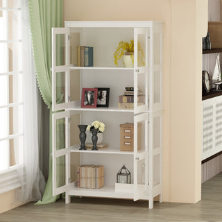 Bookshelf 4-Storey Storage Stand Storage Cabinet Bookcase Display Cabinet with Tempered Glass Doors