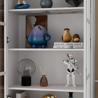 Storage Cabinet with Glass Door Display Cabinet Tall Bookshelf with Large Storage for Study Office Dining Room