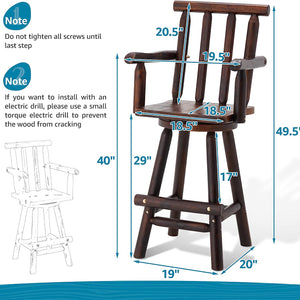 Patio Dining Chair Wooden Outdoor Swivel Bar Stool