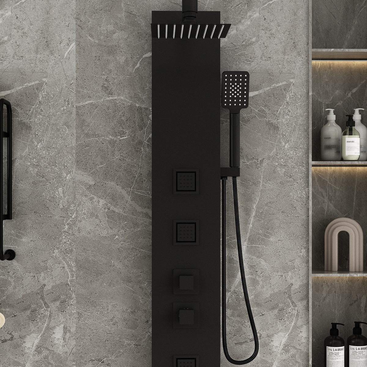 Multi-Function Shower Panel with Spout Rainfall Waterfall for Bathroom