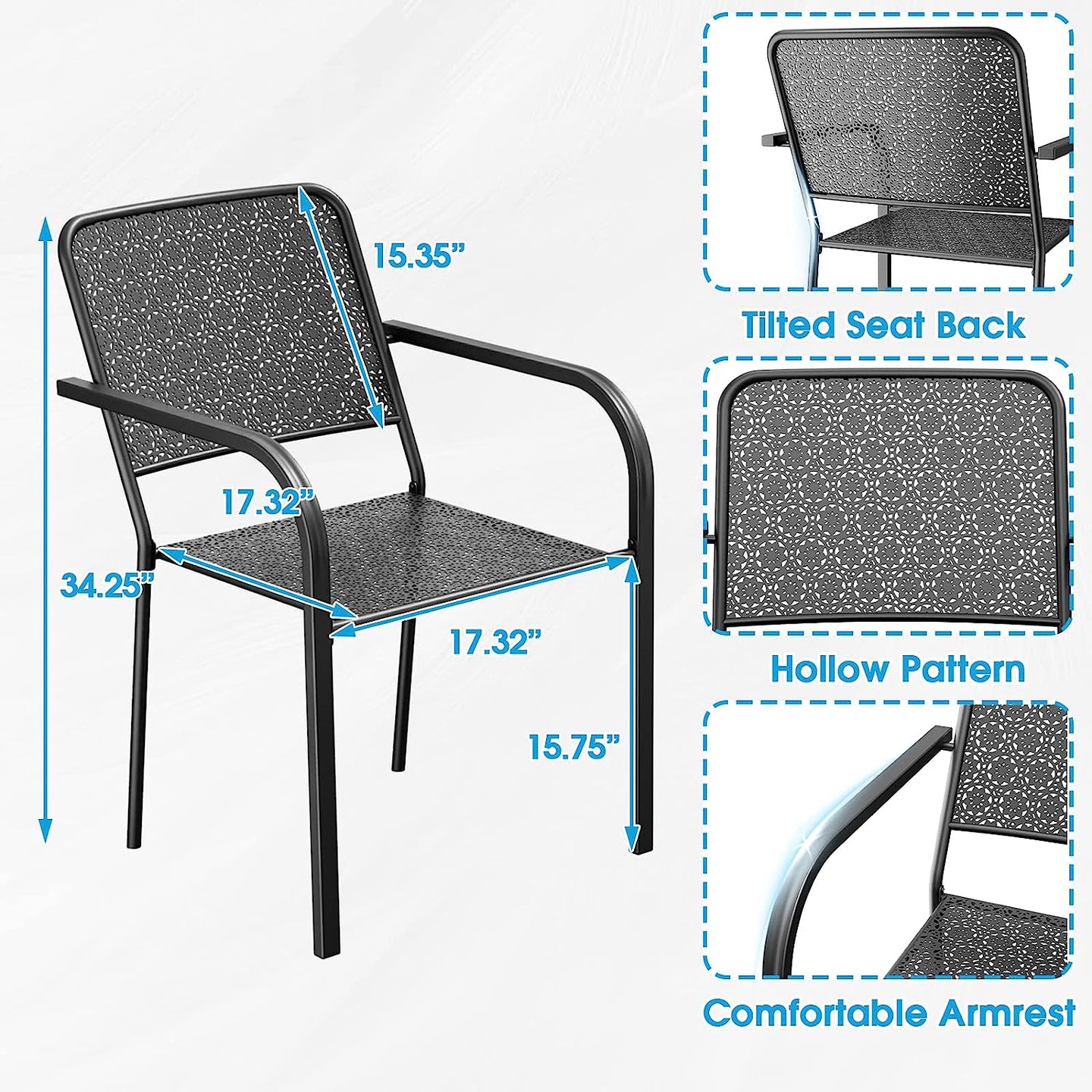 3 Pieces Patio Set Outdoor Iron Patio Furniture Sets