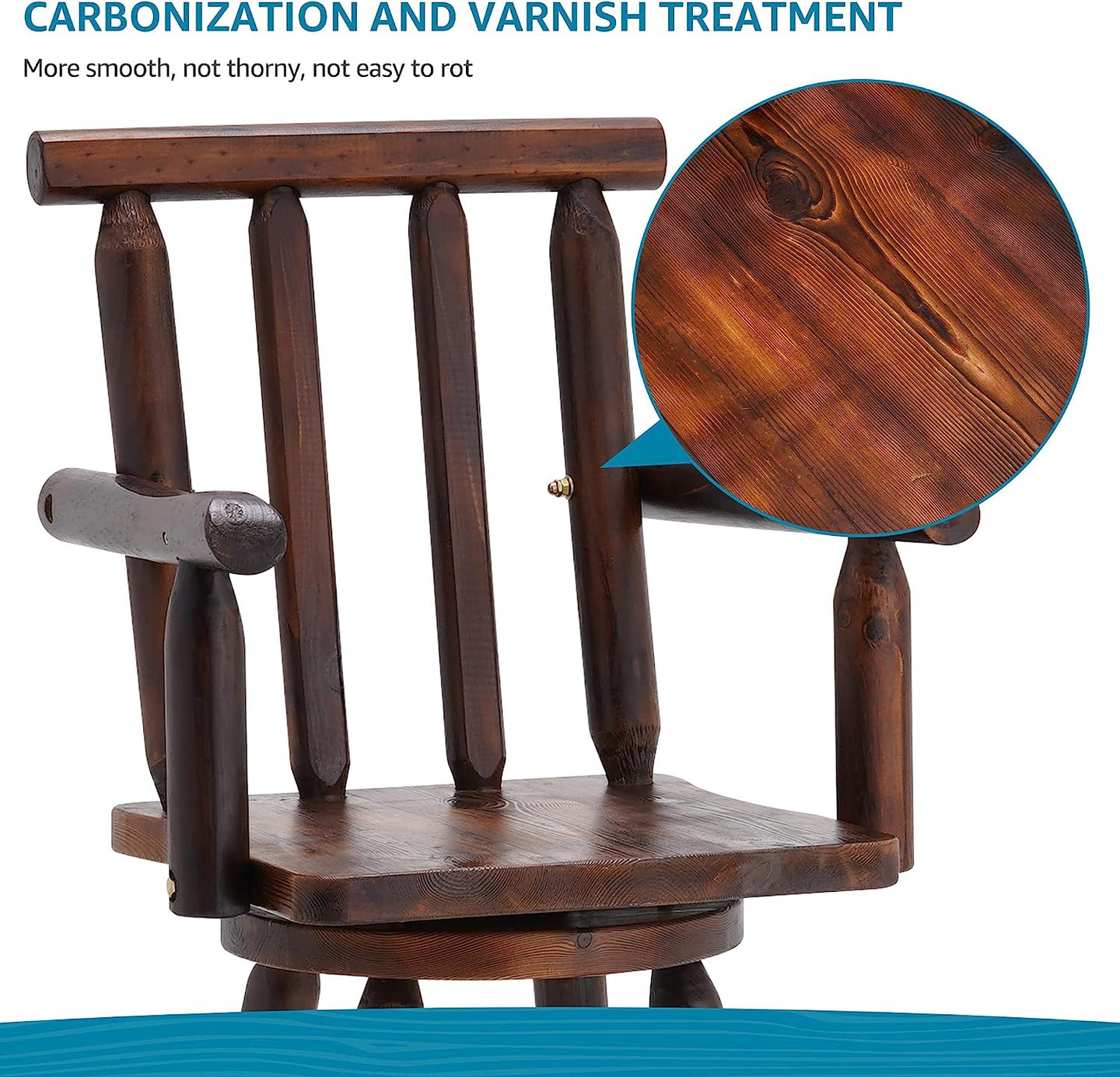 Patio Dining Chair Wooden Outdoor Swivel Bar Stool
