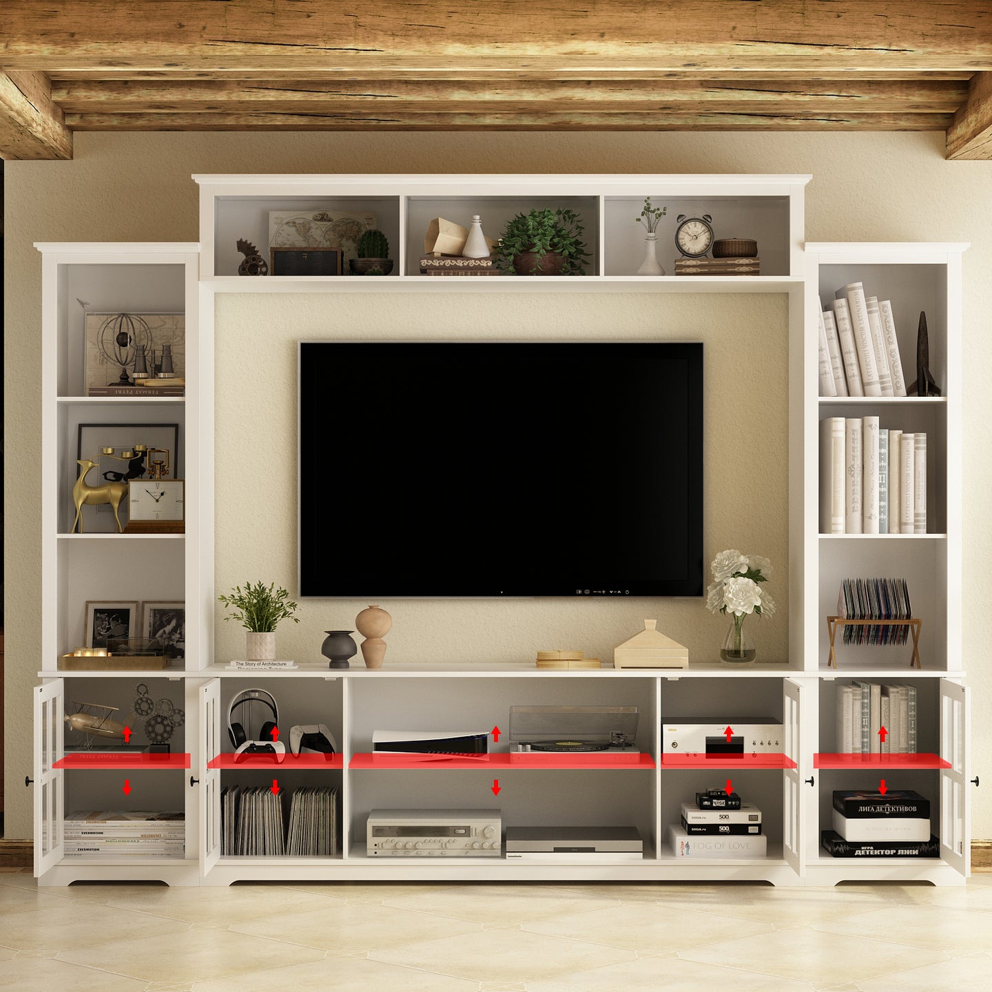 TV Stand Large Entertainment Wall Unit White Entertainment Center for Living Room