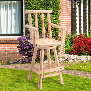 Patio Dining Chair Wooden Outdoor Swivel Bar Stool