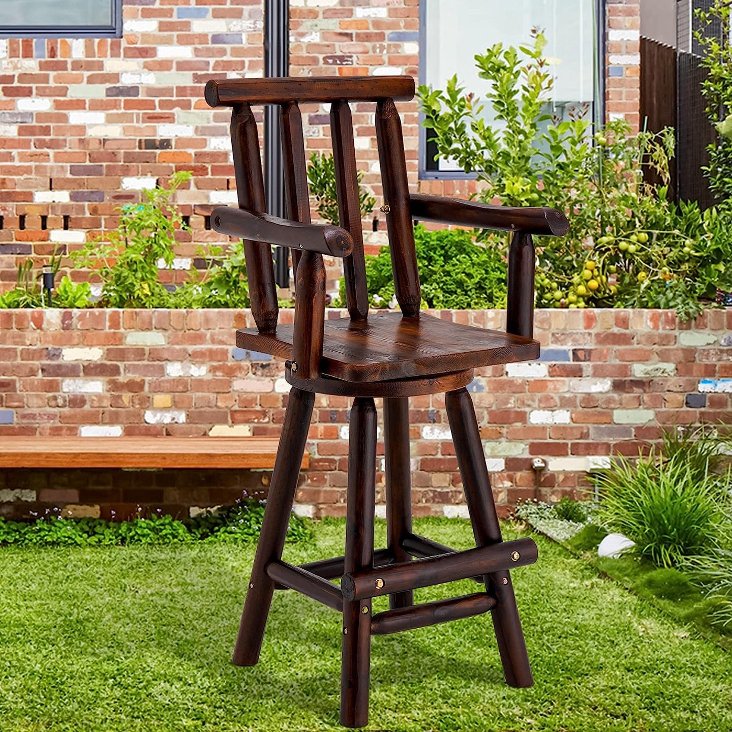 Patio Dining Chair Wooden Outdoor Swivel Bar Stool