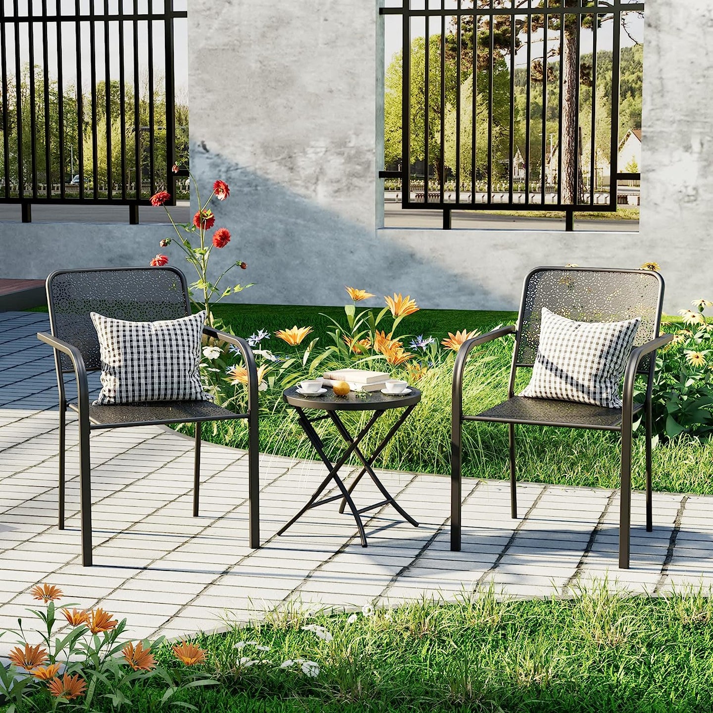 3 Pieces Patio Set Outdoor Iron Patio Furniture Sets
