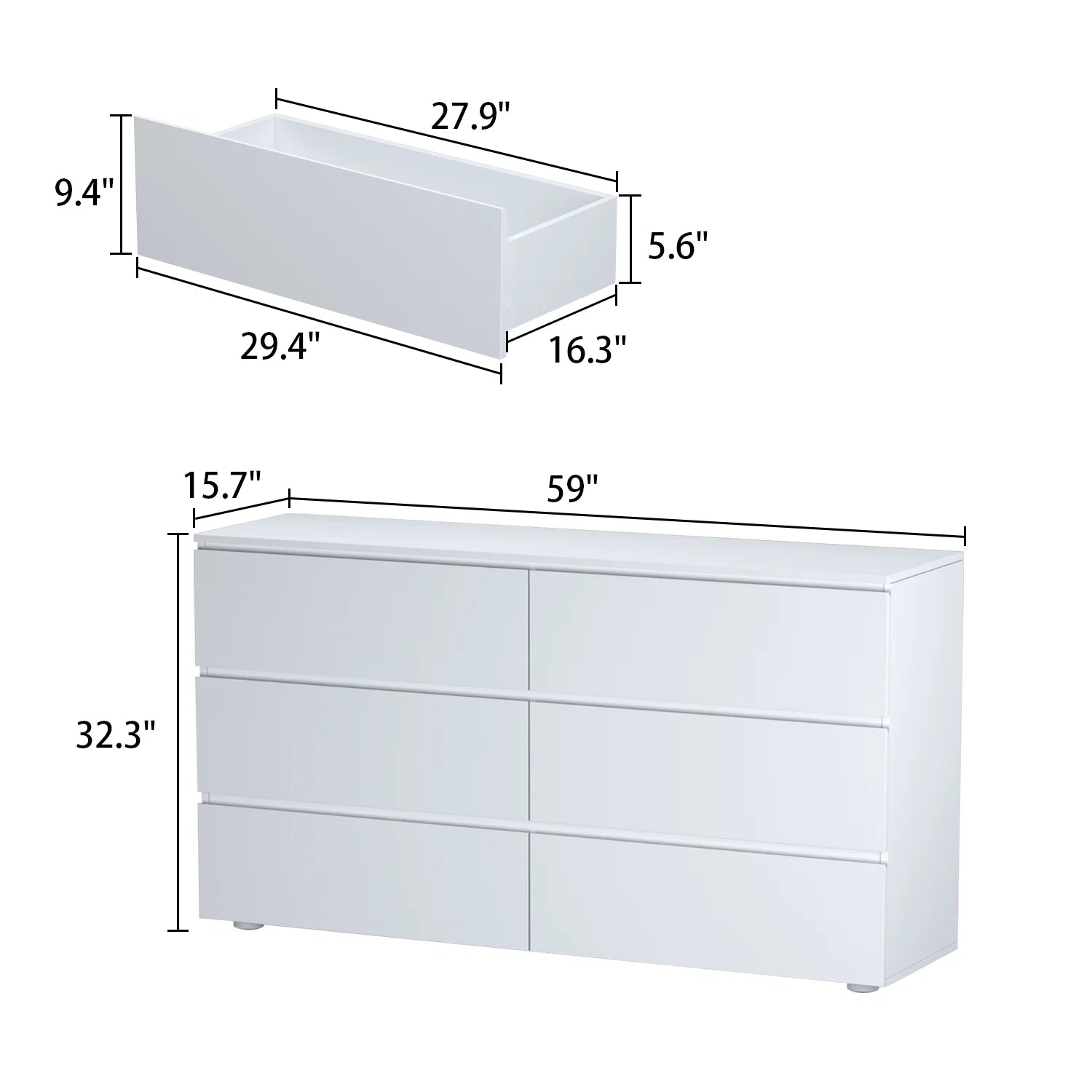 Distressed Sideboard 6-Drawer Storage Buffet Display Table Grain Texture for Living Room and Kitchen