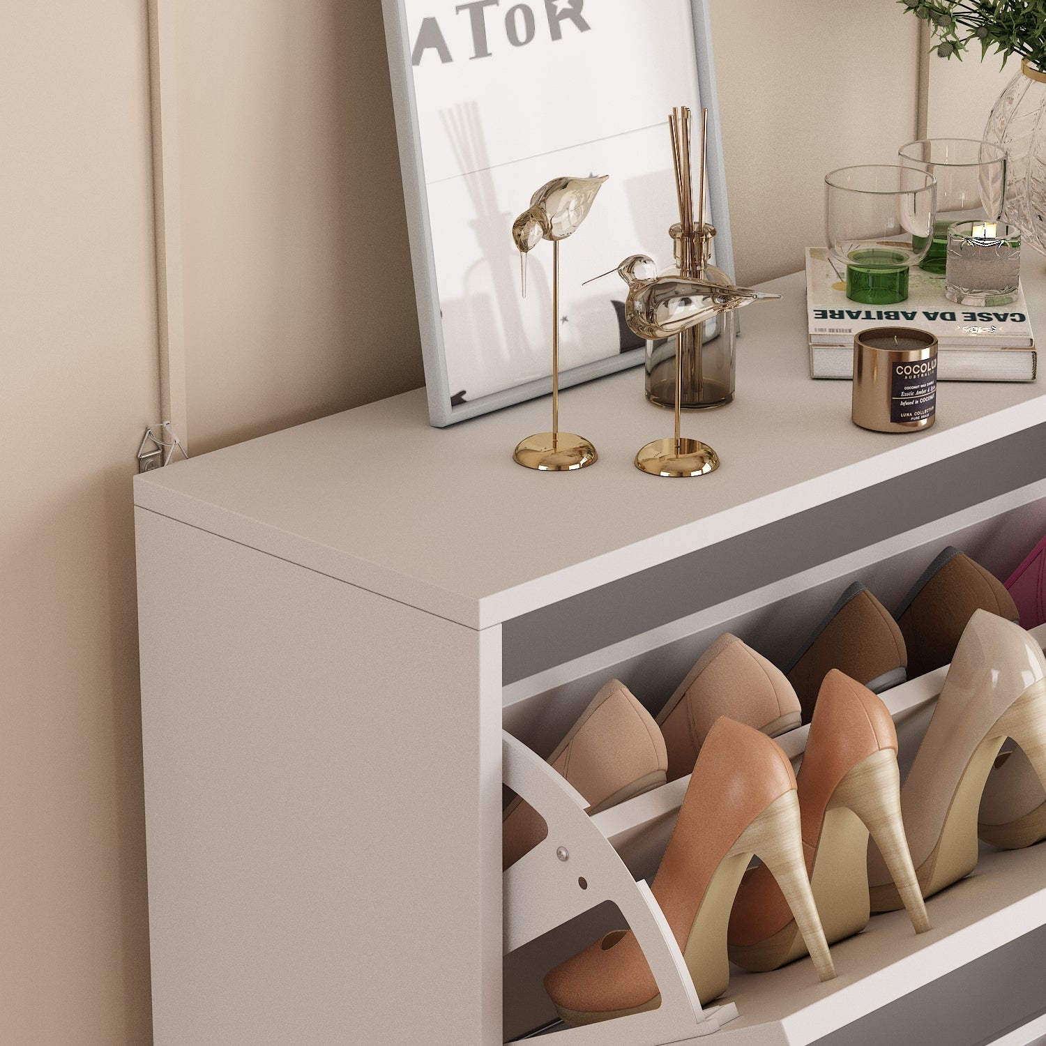 Modern Shoe Storage Cabinet with 3 Flip Drawers Wood Shoe Rack Storage Organizer for Entryway Hallway