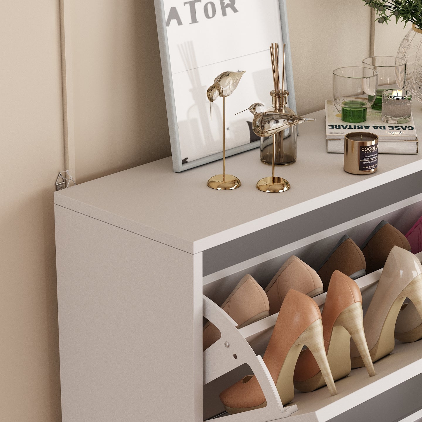 Modern Shoe Storage Cabinet with 3 Flip Drawers Wood Shoe Rack Storage Organizer for Entryway Hallway