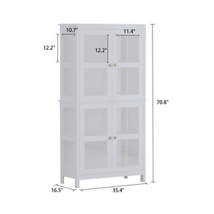 Bookshelf 4-Storey Storage Stand Storage Cabinet Bookcase Display Cabinet with Tempered Glass Doors