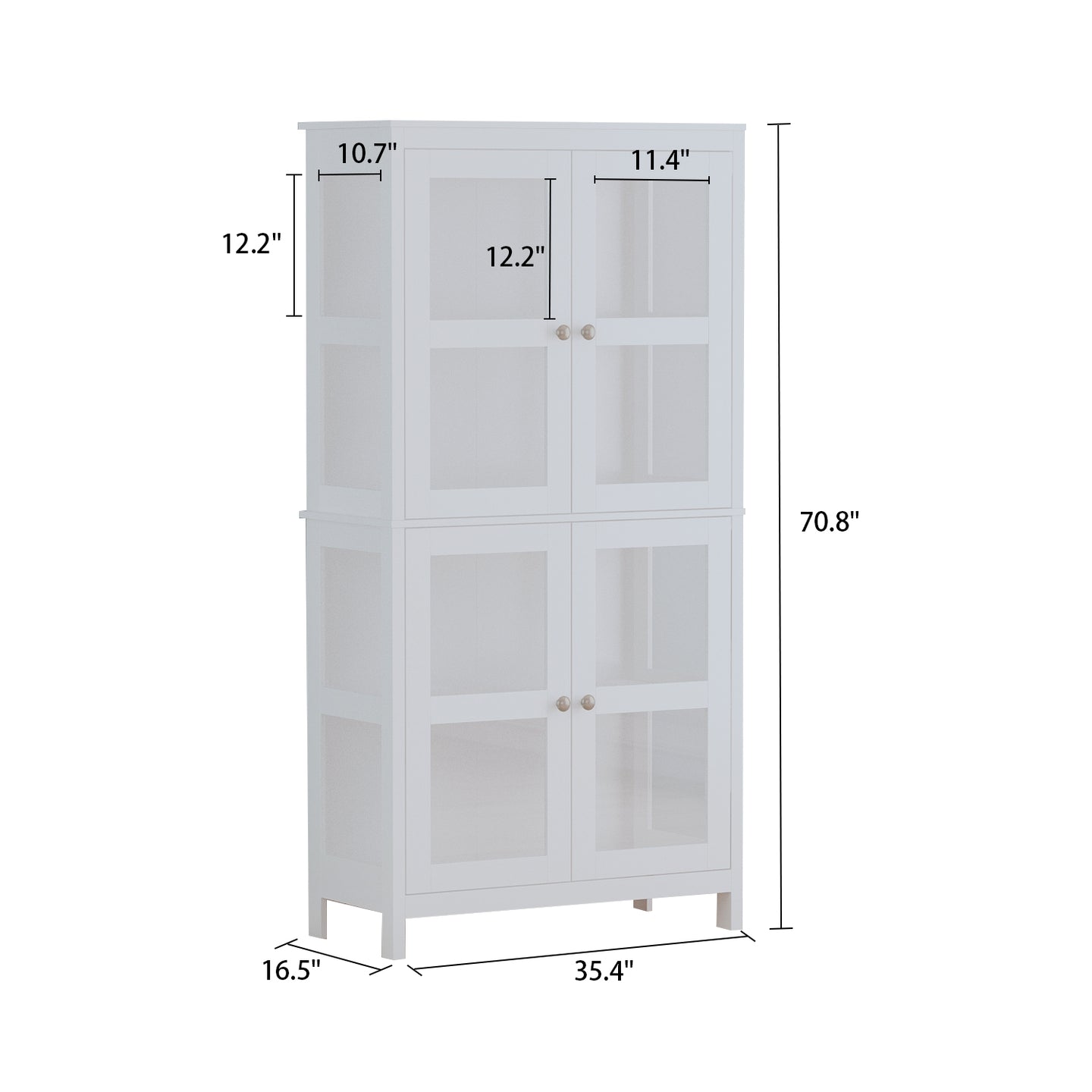 Bookshelf 4-Storey Storage Stand Storage Cabinet Bookcase Display Cabinet with Tempered Glass Doors