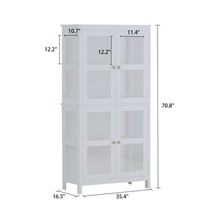 Bookshelf 4-Storey Storage Stand Storage Cabinet Bookcase Display Cabinet with Tempered Glass Doors