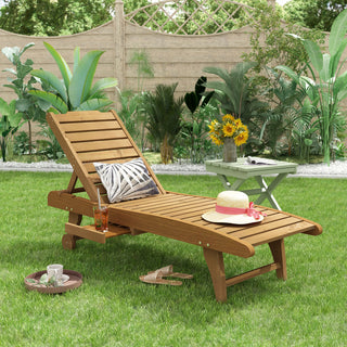 Lounge Chair Wooden Beach Chair with Wheels and Tray Adjustable Chair
